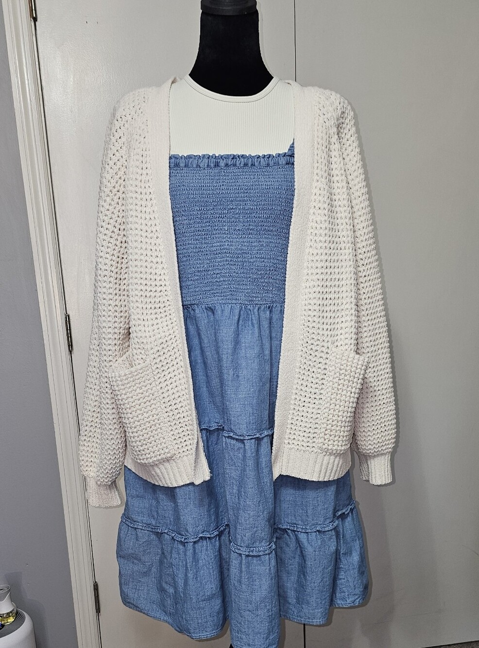 J.Crew Light Blue Tiered Peasant Dress Smocked Bodice Sz Med